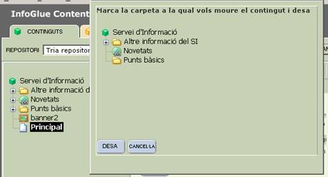 Finestra de diàleg per indicar a on es vol moure l’element seleccionat