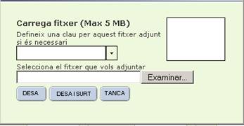 Finestra de diàleg per adjuntar fitxers al contingut