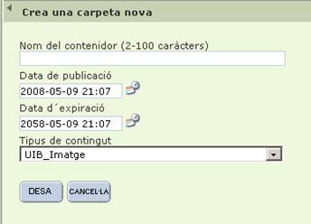 Camps per a la creació d'una carpeta