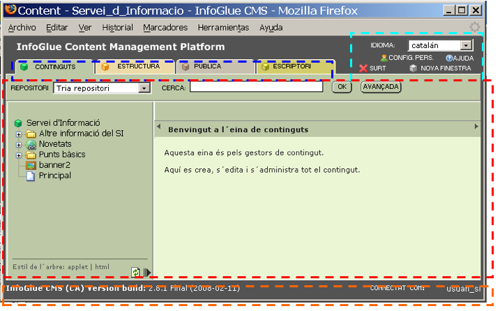 Pantalla de l'interficie d'usuari