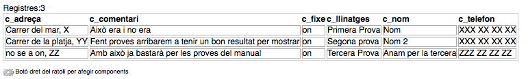 Dades introduïdes a un formulari per pantalla en format taula.
