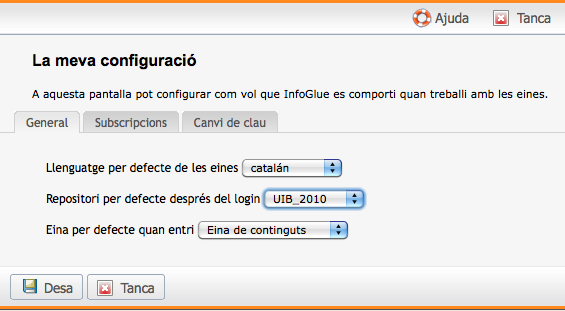 Finestra de diàleg per personalitzar la configuració.