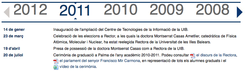 Exemple de la cronologia de la UIB