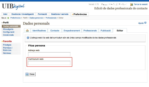 Editar currículum web