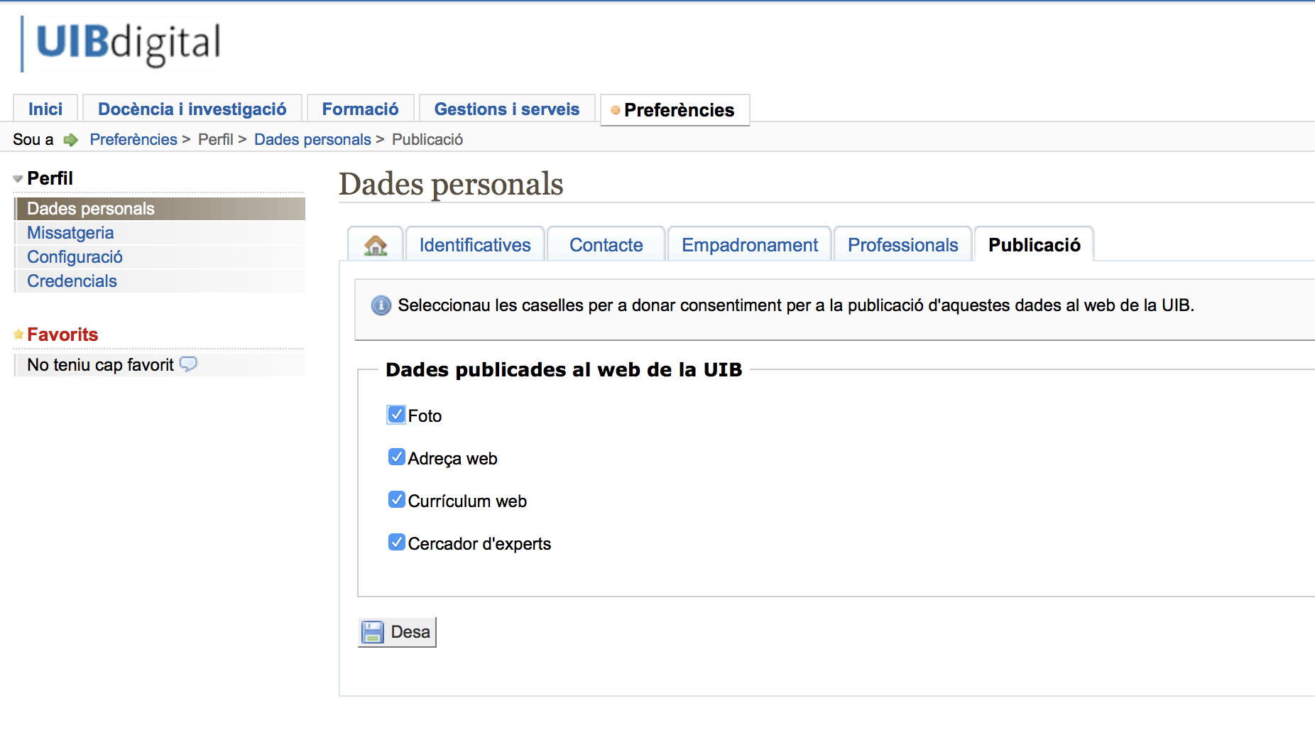 Publicar adreça web