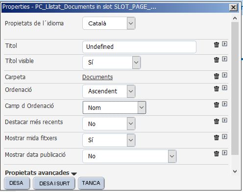 Propietats del component